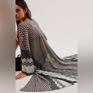 Free People Wave-Stripe Knit Tunic in Black, White & Blush